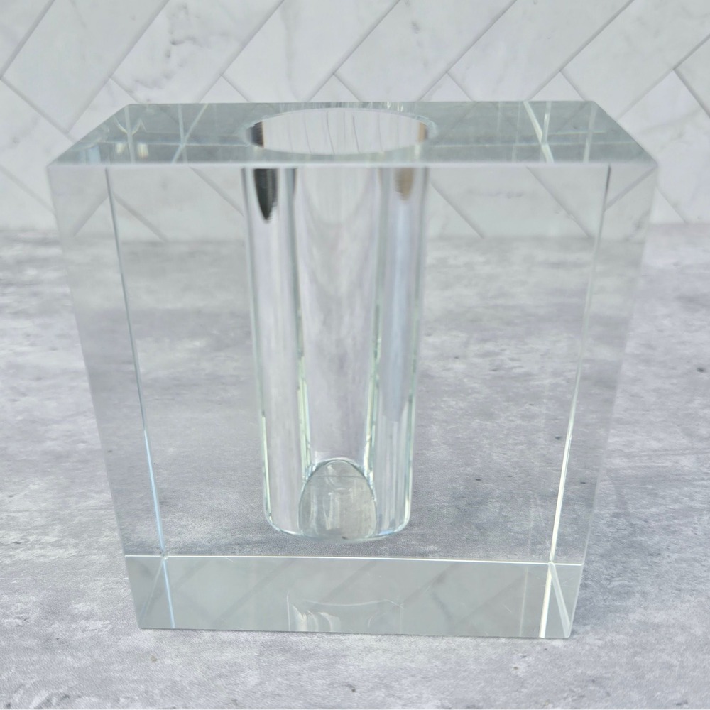 Vintage MCM Lucite Acrylic Block Bud Vase Modernist Geometric Soliflore Decor